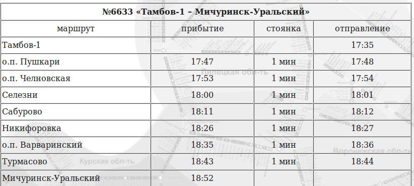 Расписание автобусов на мичуринск сегодня