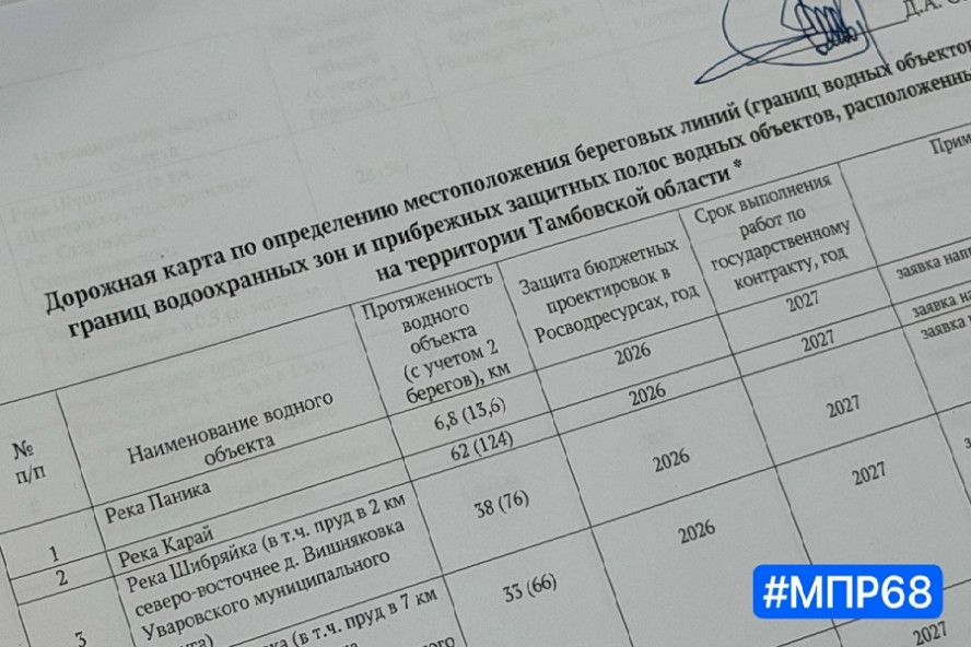 В Тамбовской области разработали дорожную карту по определению границ водных объектов 