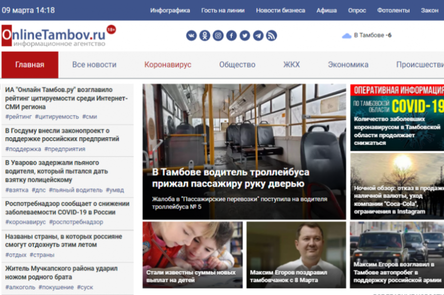ИА "Онлайн Тамбов.ру" возглавило рейтинг цитируемости среди СМИ региона 