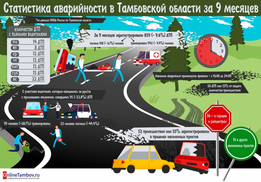 Статистика аварийности в Тамбовской области за 9 месяцев